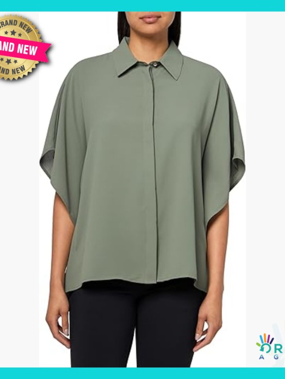 Dolman Sleeve Blouse Button Front Collared Elegant Chic Workwear Top